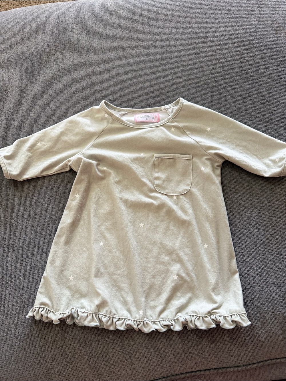 Sweet Honey Girls Ruffle Hem Star Pocket Dress - Light Sage